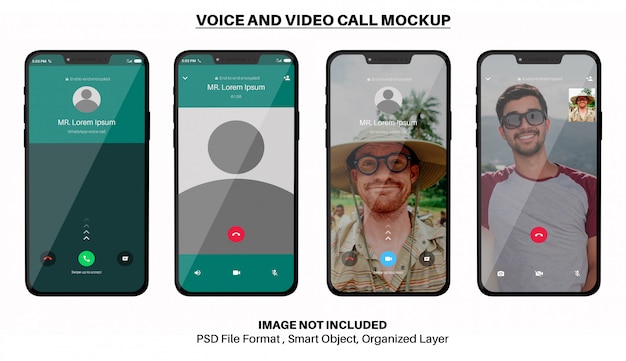 PSD mockup di chiamate vocali e video whatsapp su smartphone