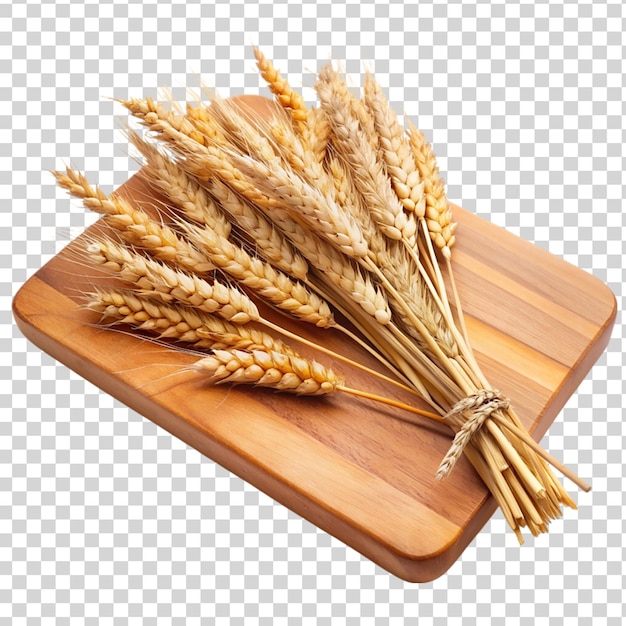 PSD wheat on cutting board on transparent background