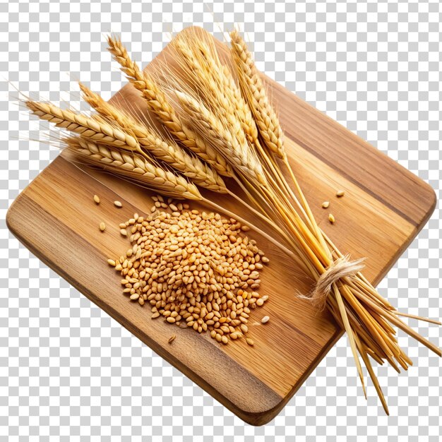 PSD wheat on cutting board on transparent background