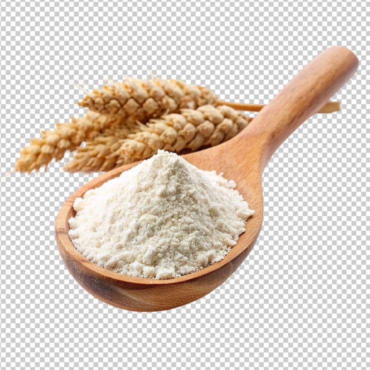 PSD 透明な背景に木製のスプーンで作られた小麦粉