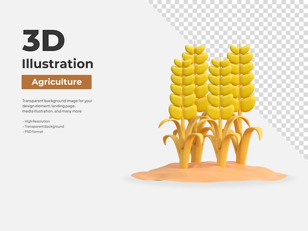 Illustrazione dell'icona 3d dell'agricoltura della pianta del grano