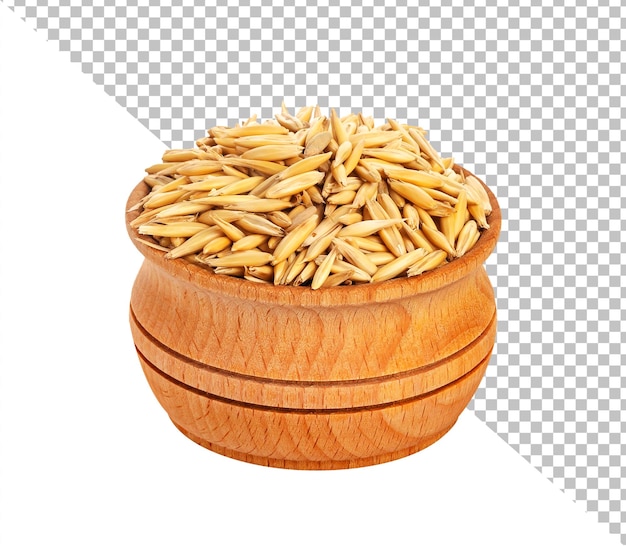 Wheat seeds in wooden bowl isolated on white background