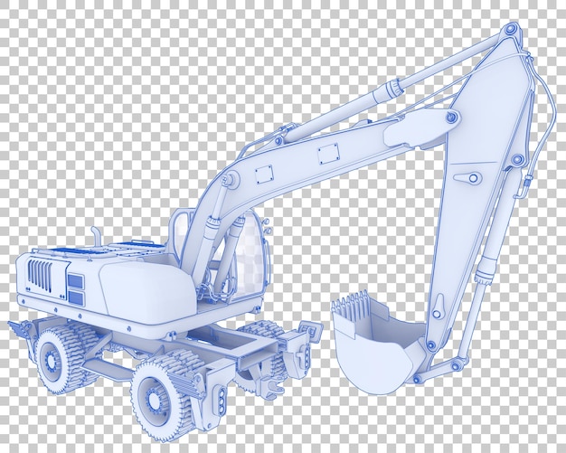 PSD escavatore gommato su sfondo trasparente 3d rendering illustrazione