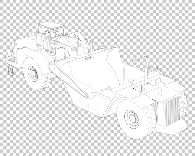 Wheel tractor scraper on transparent background 3d rendering illustration