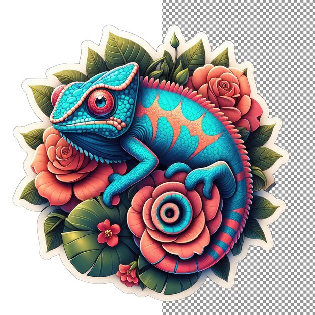 PSD whimsical chameleon nature's artisan sticker