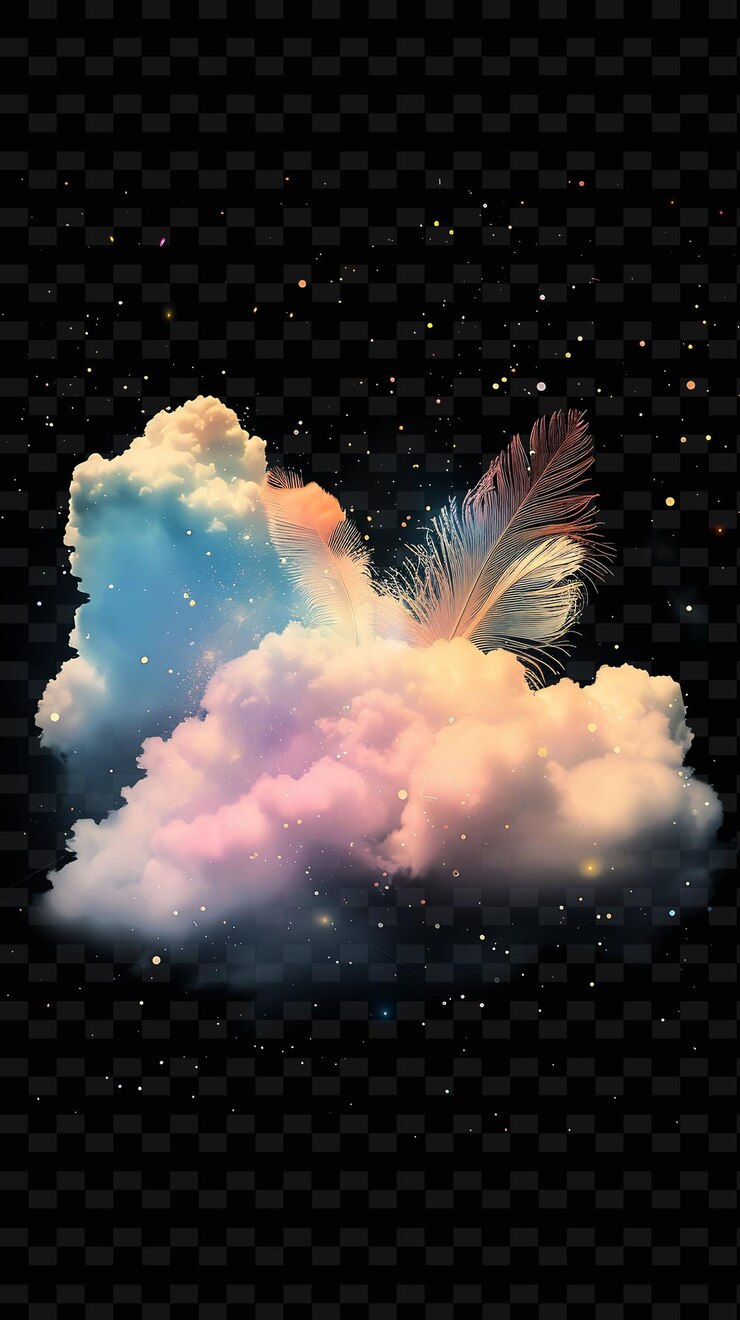 PSD 떠다니는 털과 마지 네온 색상 모양 장식 컬렉션의 기묘한 cirrocumulus cloud