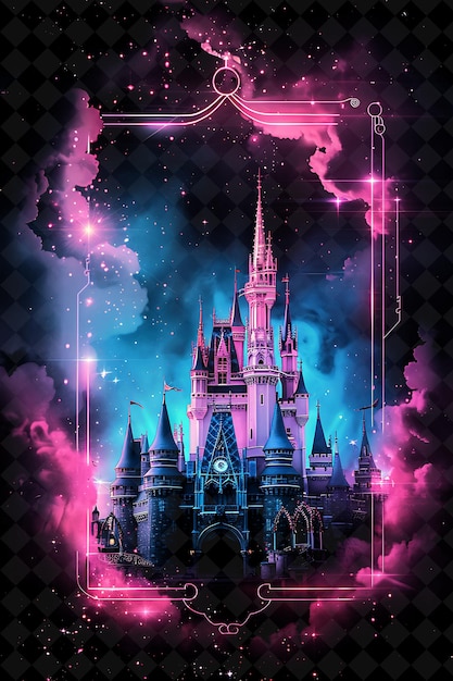 Whimsical fairy tale castle arcane frame with a magical cast neon color frame y2k collection