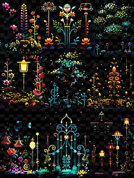 PSD whimsical fairy tale inspired trellises pixel art met playf creatieve textuur y2k neon item ontwerpen