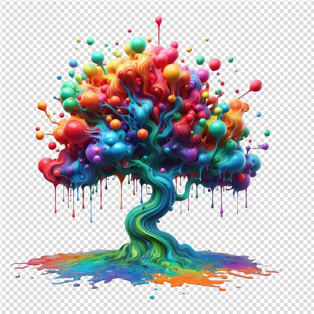 PSD fiori stravaganti un albero colorato 3d realizzato con spruzzi