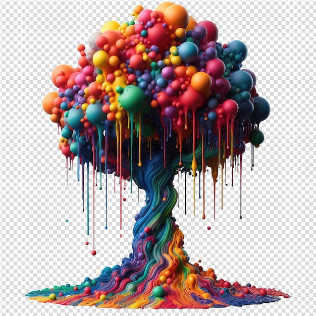 PSD fiori stravaganti un albero colorato 3d realizzato con spruzzi