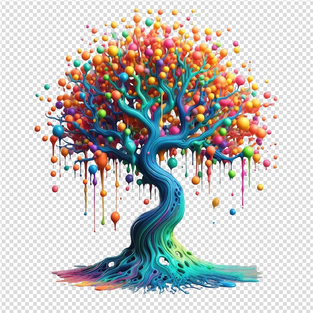 PSD fiori stravaganti un albero colorato 3d realizzato con spruzzi