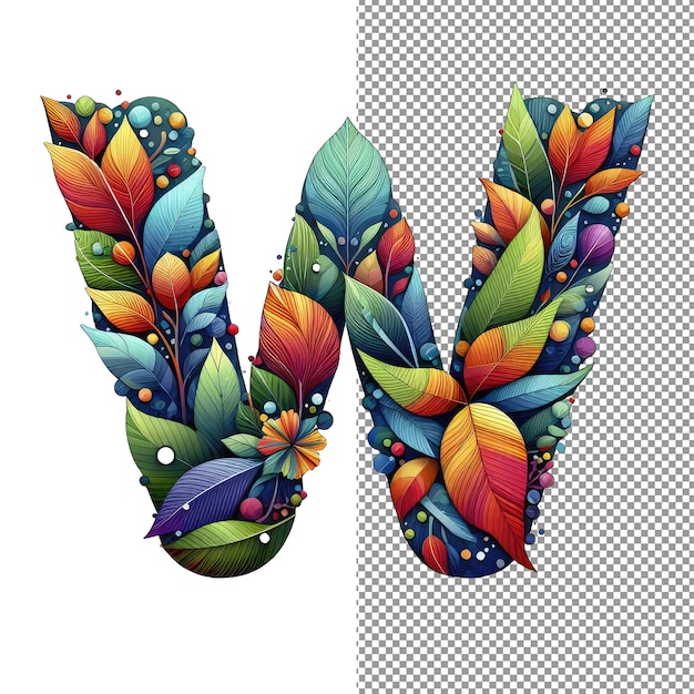 PSD whimsical foliage letter formation in living hues