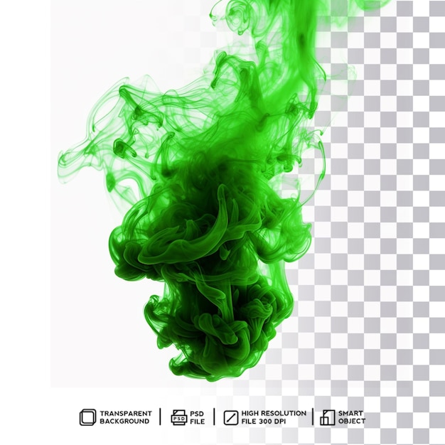 La stravagante polvere di fumo verde crea un'atmosfera surreale su uno sfondo trasparente