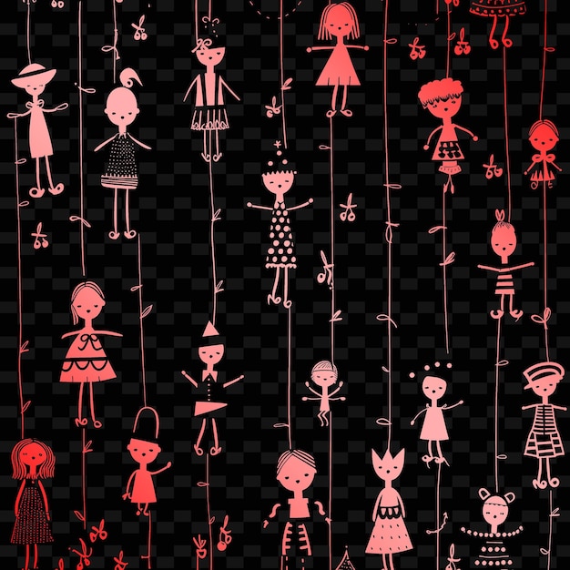 PSD whimsical marionette folk art with string pattern and puppet illustration decor motifs collection