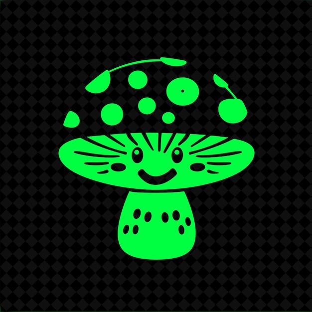 PSD logo di funghi stravaganti con punti decorativi e disegni vettoriali vegetali creativi sorridenti