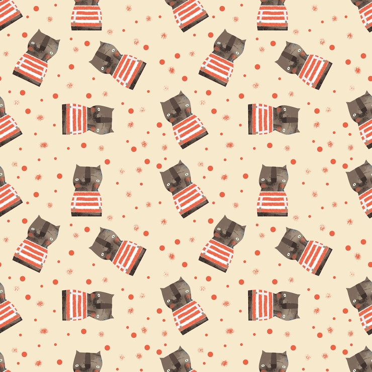 PSD whimsical repeating pattern of cats in striped shirts