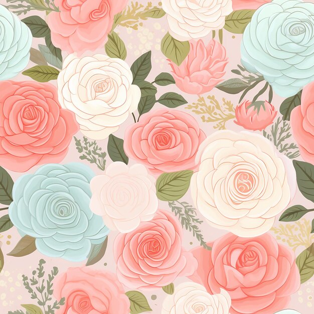 PSD whimsical_roses_repeat_pattern_pastel_color