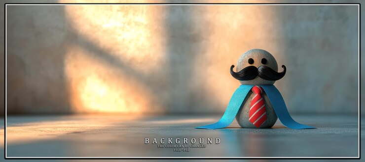 PSD a whimsical snowman figure with a blue cape and red tie against a textured wall background