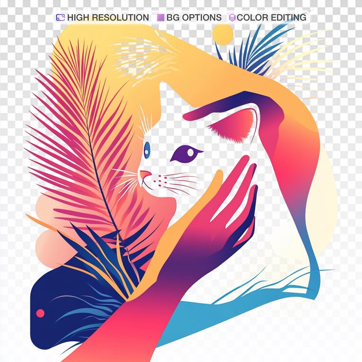 PSD whimsical touch cartoon animal connection in color