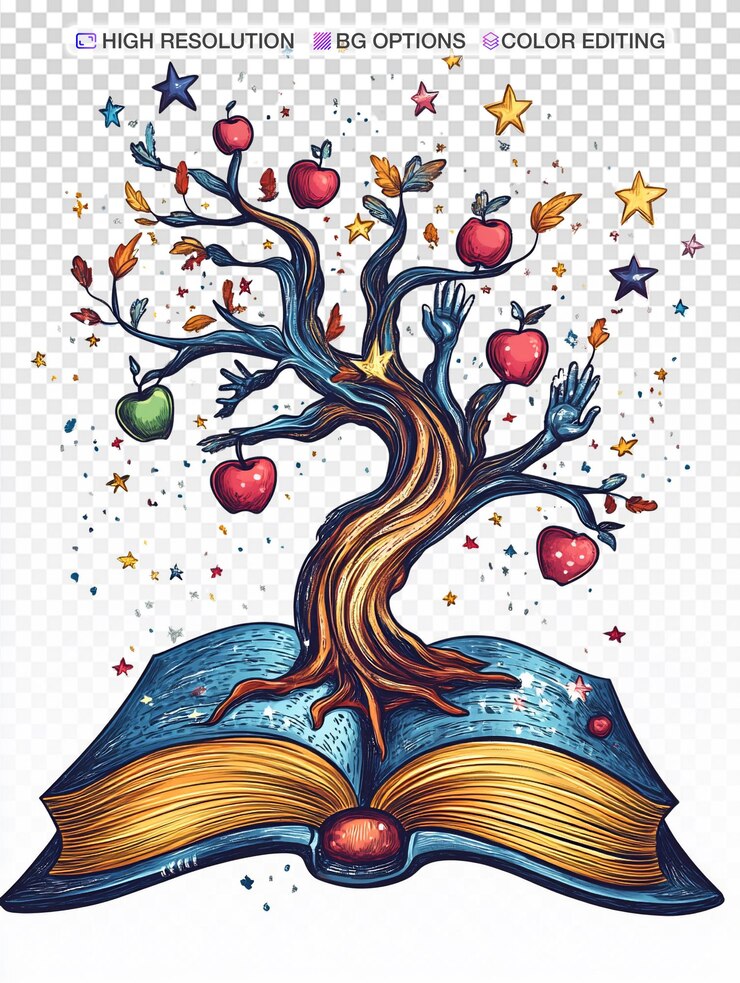PSD whimsical tree of dreams from an open book