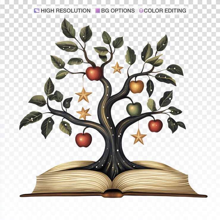 PSD whimsical tree of dreams from an open book