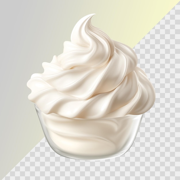 PSD whipped cream in a bowl isolated on transparent background