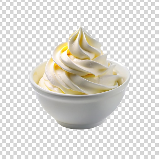 PSD whipped cream in a bowl isolated on transparent background