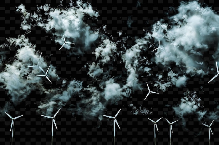 PSD whirling windmill cloud with spinning blades and swirling gu neon color shape decor collections