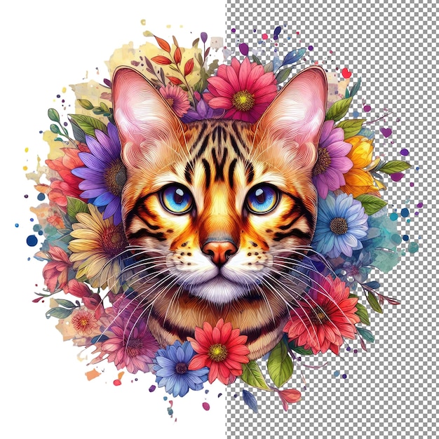 PSD whisker watercolors captivating cat face vector art in pastel hues