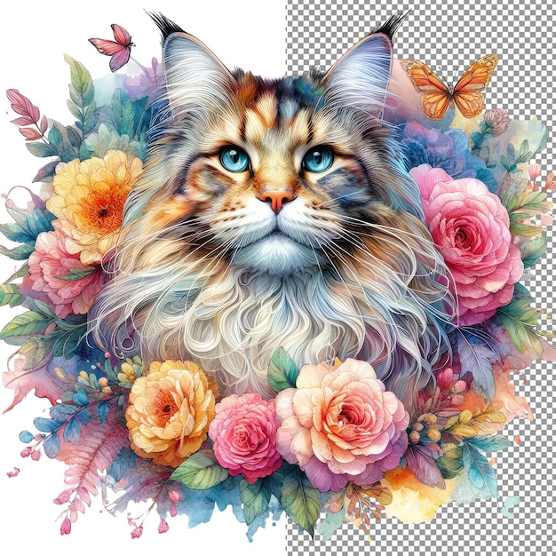 PSD whisker waterverf boeiende kattengezichtsvectorkunst in pasteltinten