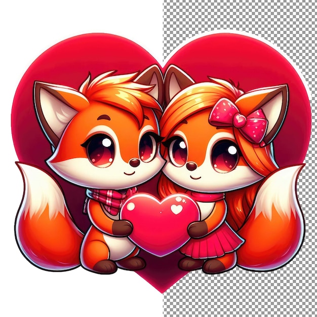 PSD whiskered romance vector art of adorable animal couple holding a heart