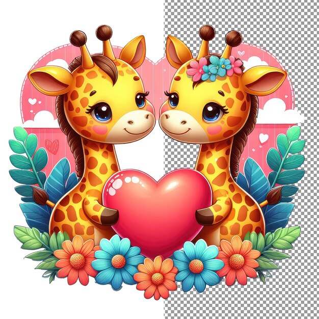 Whiskered romance vector art of adorable animal couple holding a heart