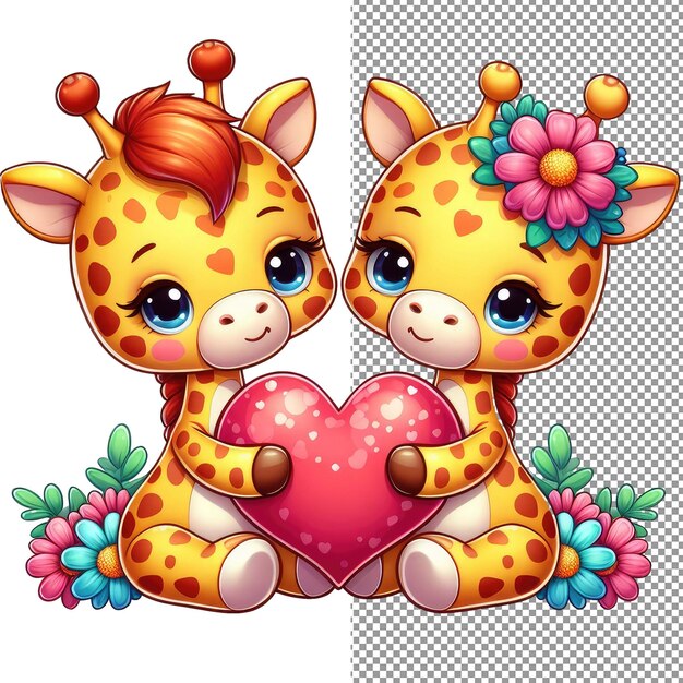 Whiskered romance vector art of adorable animal couple holding a heart