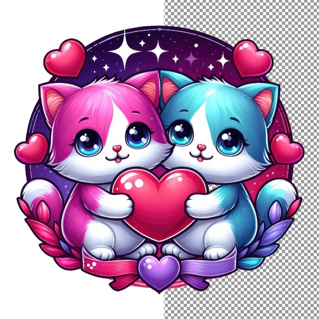 PSD whiskered romance vector art of adorable animal couple holding a heart