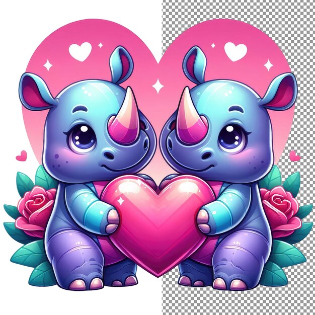 PSD whiskered romance vector art of adorable animal couple holding a heart