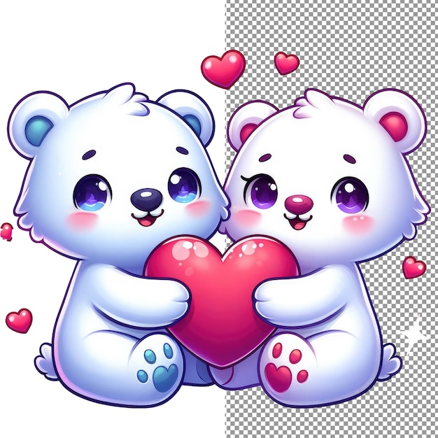 PSD whiskered romance vector art of adorable animal couple holding a heart