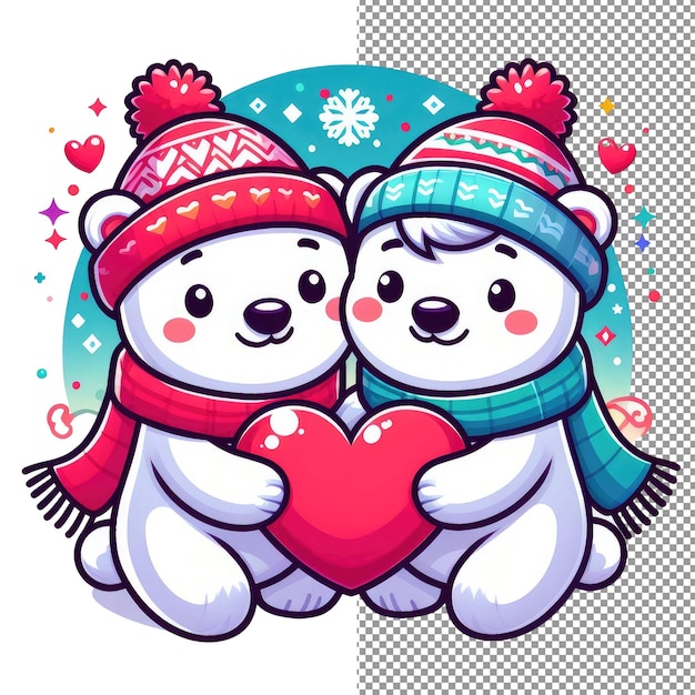 PSD whiskered romance vector art of adorable animal couple holding a heart