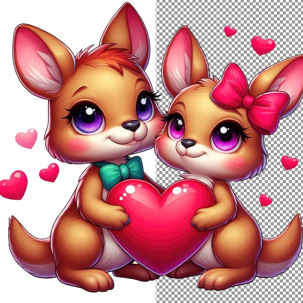 PSD whiskered romance vector art of adorable animal couple holding a heart