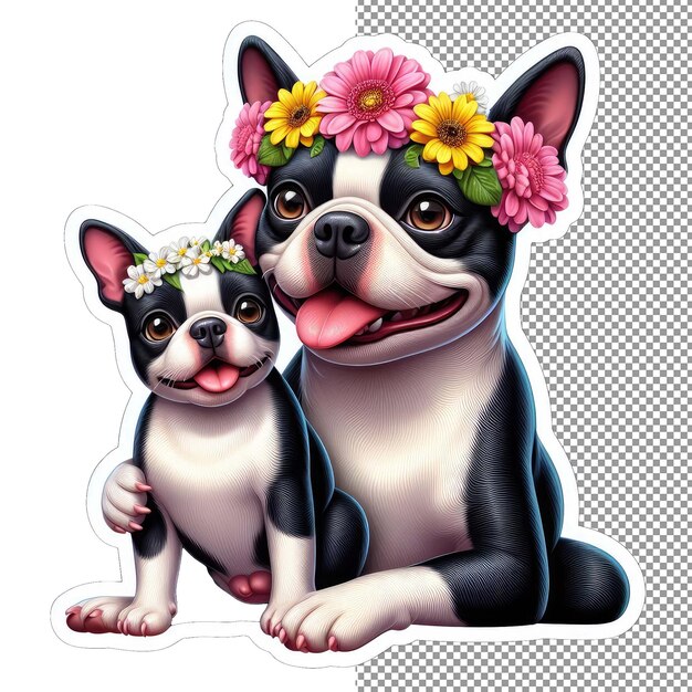 PSD whiskered wonders dog and puppy in a garden of joy sticker