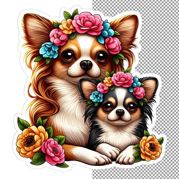 PSD whiskered wonders dog and puppy in a garden of joy sticker