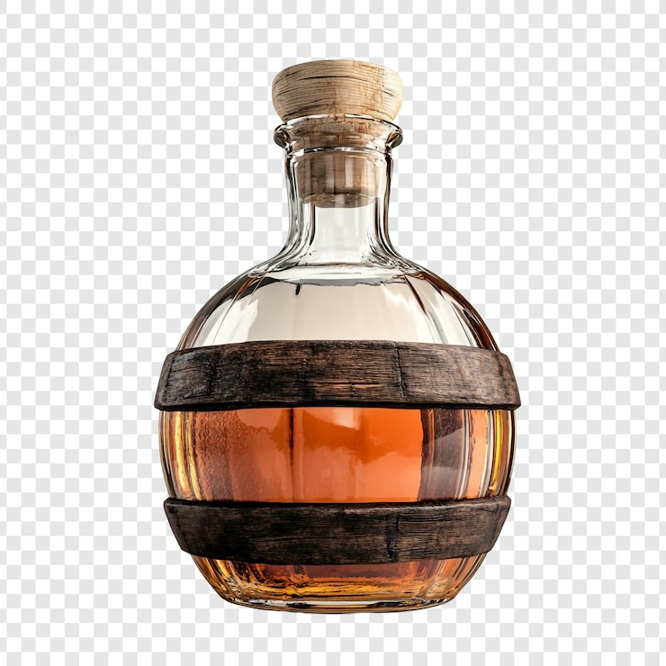 PSD whiskey bottle with barrel design
