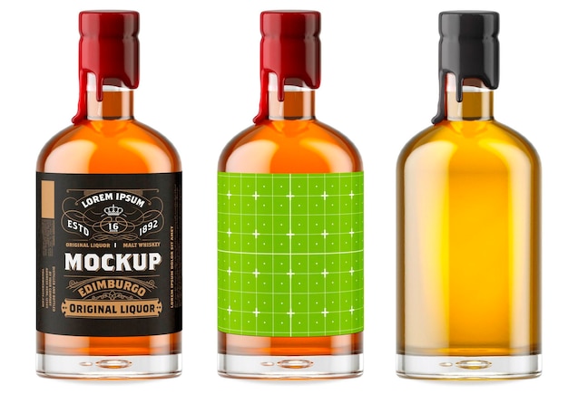 Whisky bottiglia di vetro mockup design isolato
