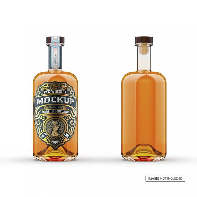 PSD whiskey glass bottle mockup front and back