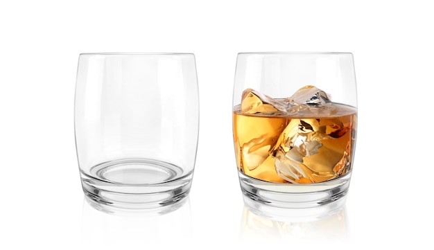 PSD whiskey glass and ice transparent background