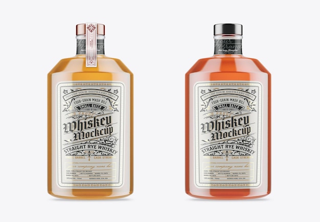 PSD mockup di bottiglia di vetro di liquore di whisky