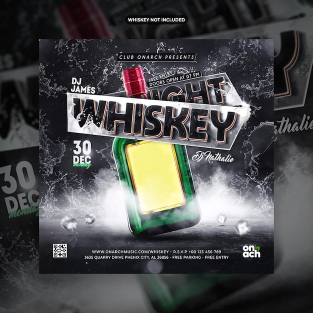 PSD whiskey party, social media post and flyer template