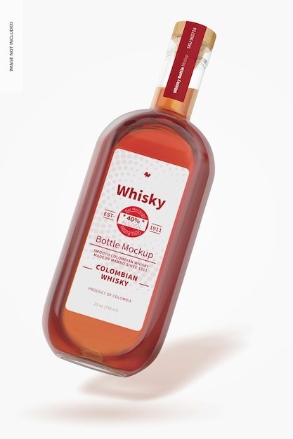 Mockup di bottiglia di whisky, che cade