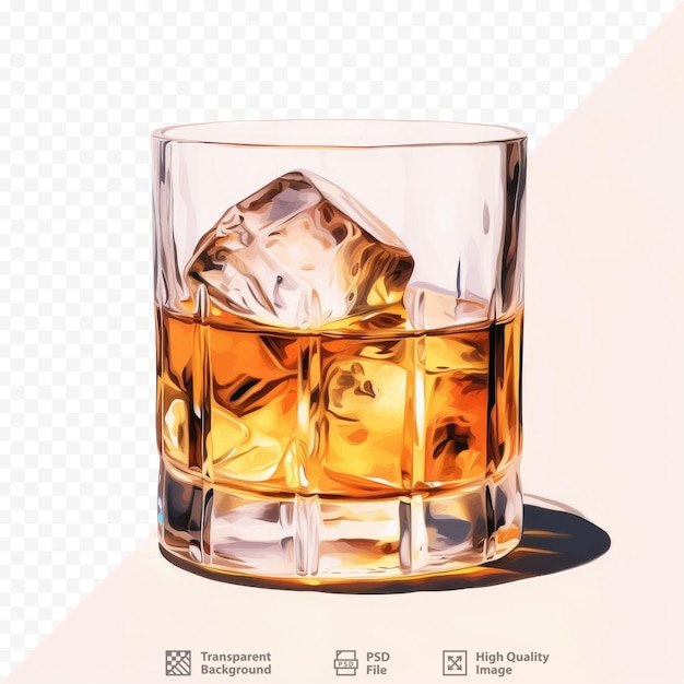 Whisky on ice in a clear glass on transparent background