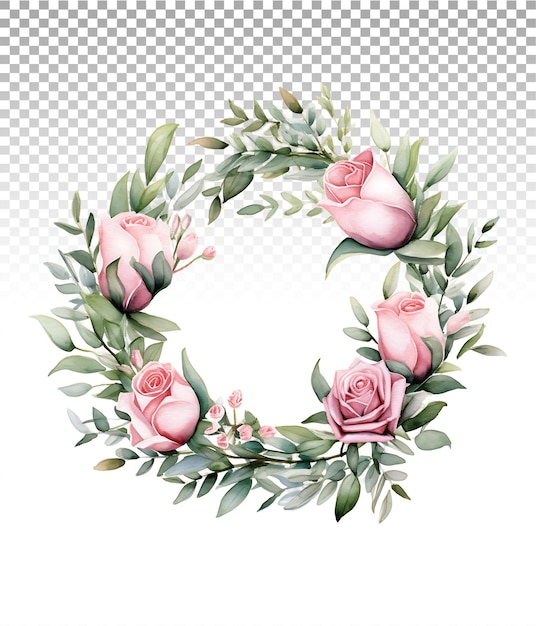 Whispering greenerytransparent watercolor border with pink roses