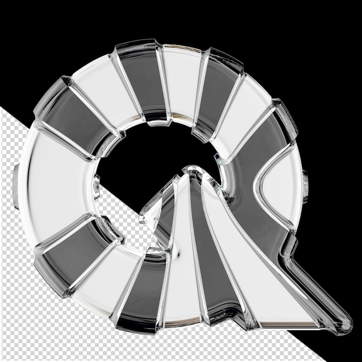 PSD white 3d symbol with black straps letter q